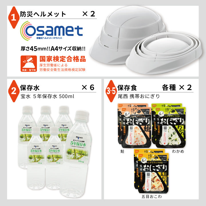 ワンソート 2人用防災セット 19種40点 オサメット付 ATR | Osamet